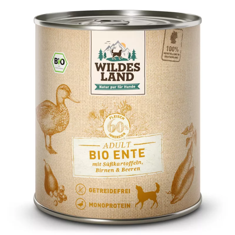 Wildes Land Nassfutter Bio Ente mit Süßkartoffeln 800 g